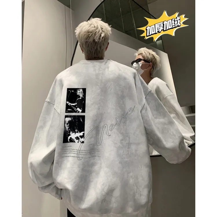 美式hiphop卫衣男秋冬款高级感扎染设计痞帅穿搭无帽上衣潮牌外套