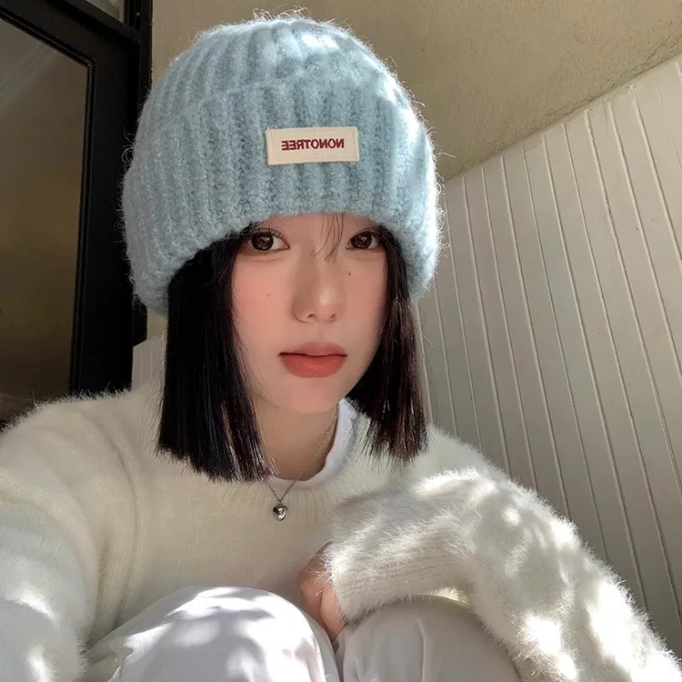 2024新款大头围帽子女秋冬季针织毛线帽百搭字母女士帽子女冬季