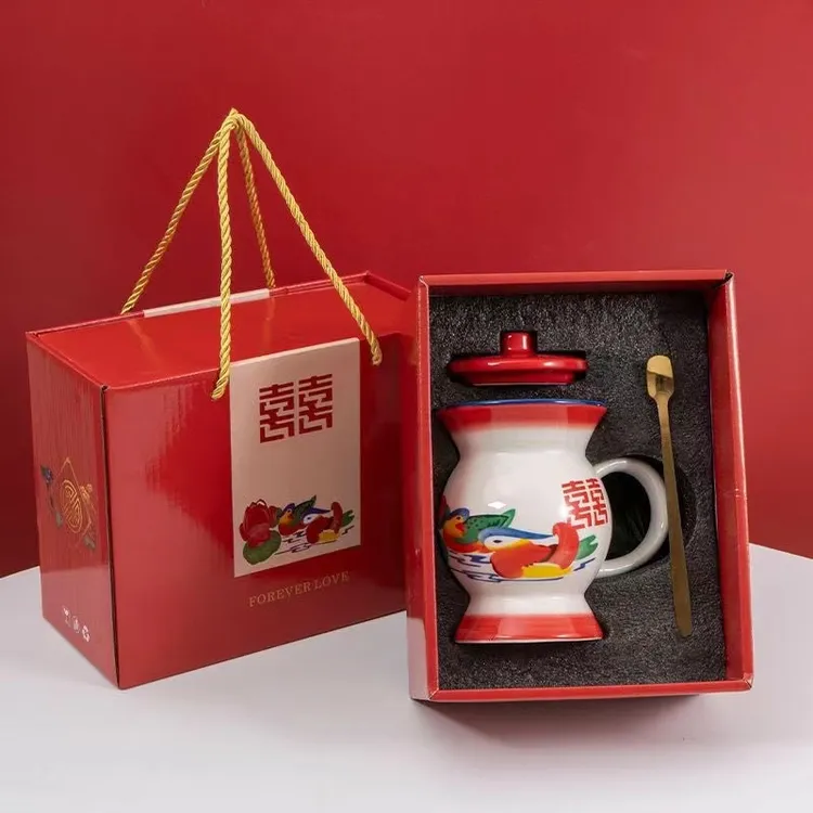 网红稀奇古怪陶瓷水杯痰盂杯情侣喝水马克杯杯子大容量带盖勺礼盒