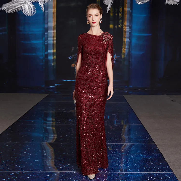 2025宫格丽丈母娘礼服新娘结婚旗袍晚礼服婚宴连衣裙腰部拼接显瘦