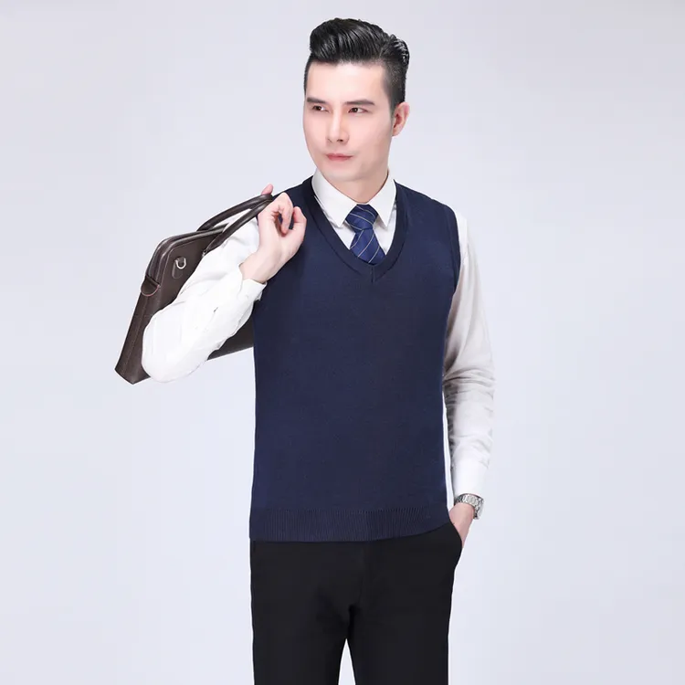 春秋款毛衣背心男士V领无袖针织衫商务打底衫潮流休闲纯色马甲男