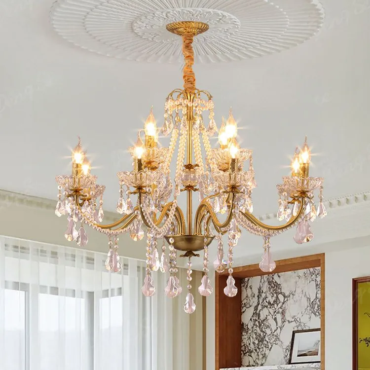 法式轻奢水晶灯美式复古客厅吊灯中古风卧室餐厅灯别墅简约蜡烛灯