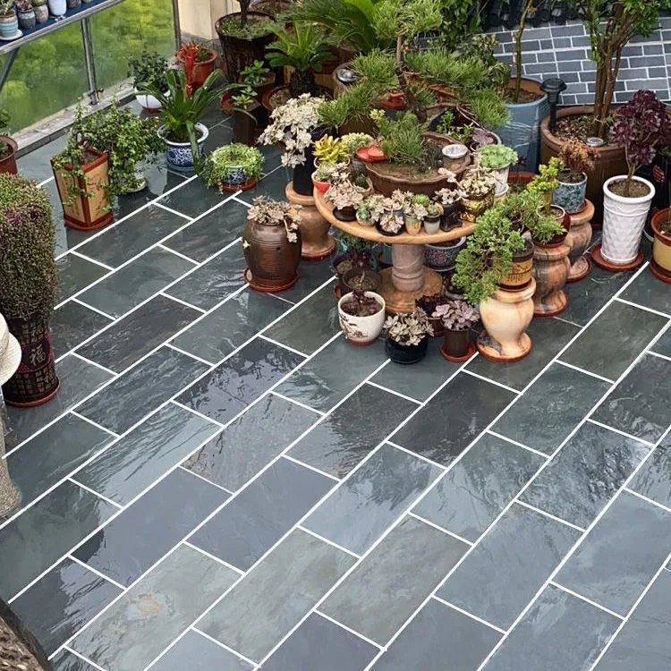 天然青石板地砖庭院别墅阳台露台防滑地砖户外地室内地面铺装石板