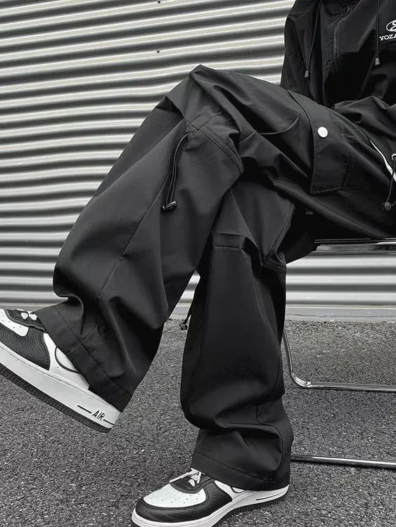 秋冬季美式高街工装裤男款潮牌户外机能冲锋裤加绒加厚直筒休闲裤