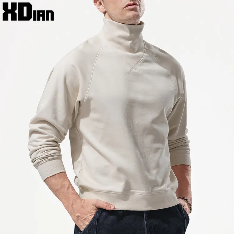 中高领卫衣男款宽松纯棉纯色加厚重磅长袖t恤秋冬季打底衫上衣男
