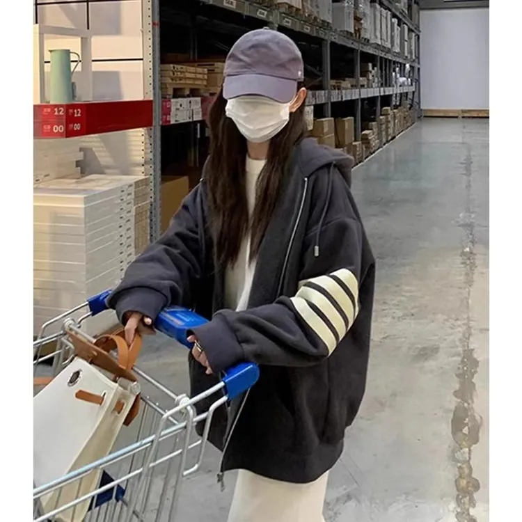 大码300斤美式复古运动风开衫连帽卫衣男女秋冬oversize上外套衣
