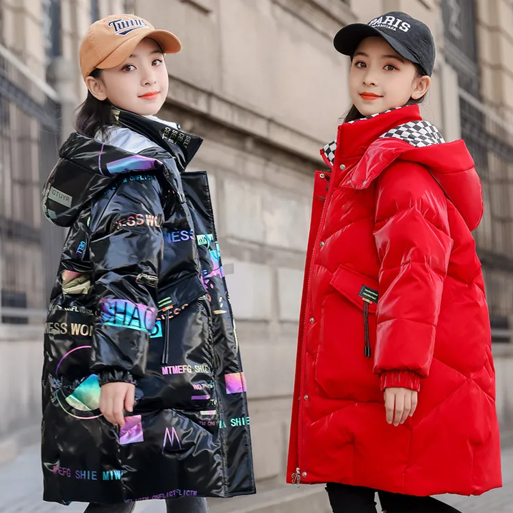 新款女童羽绒服亮面免洗中长款中大童加厚保暖冬韩版连帽洋气外套
