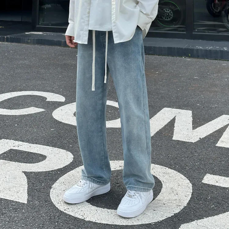 款潮流牛仔裤男款水洗百搭高街寬松垂感休閑褲高級感裤子男