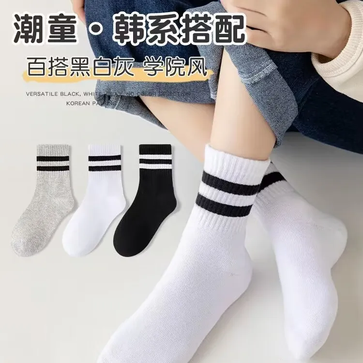 春夏季学生袜吸汗抗起球棉袜运动不掉跟潮袜男女童白色六一中筒袜