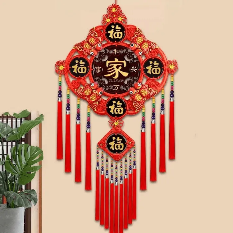 新款五福中国结挂件客厅电视墙玄关书房装饰过年春节乔迁搬家挂饰