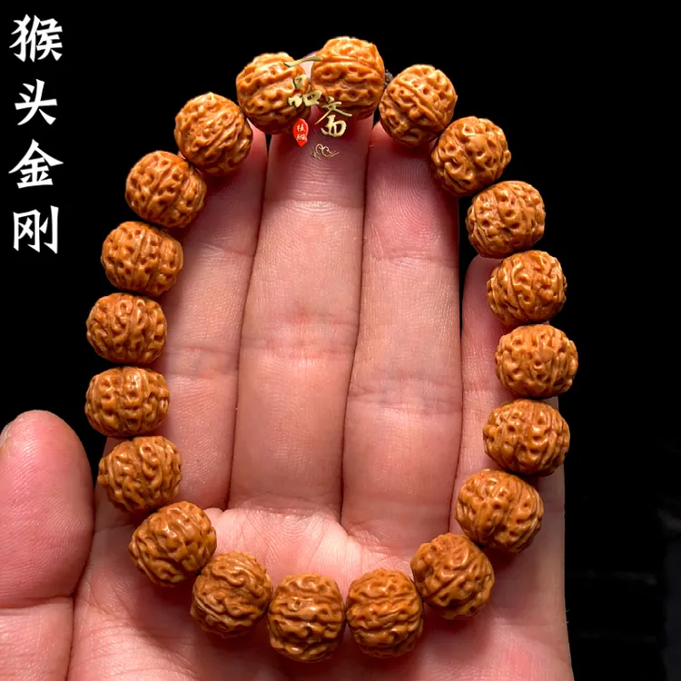 金刚菩提金丝猴头手串男款盘玩土豪文玩核桃小尺寸桃核原籽京八棱