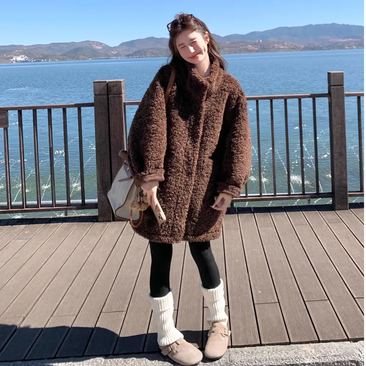 立领中长款毛毛外套