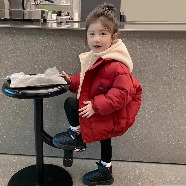 女童假两件棉衣2025新款冬季儿童洋气加厚棉服外套女宝宝冬装棉袄
