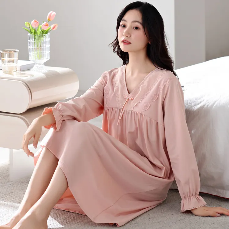 睡裙女款爆款2025新款出门款春秋长袖纯棉外穿洋气女士花边家居服