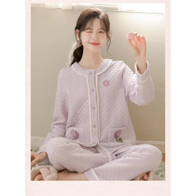睡衣女款爆款2025新款秋冬季夹层三层夹棉加厚加绒棉服棉袄家居服
