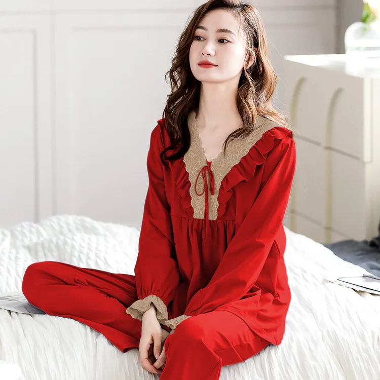 大红色睡衣女款爆款2025新款春秋纯棉长袖女士大码秋季家居服套装