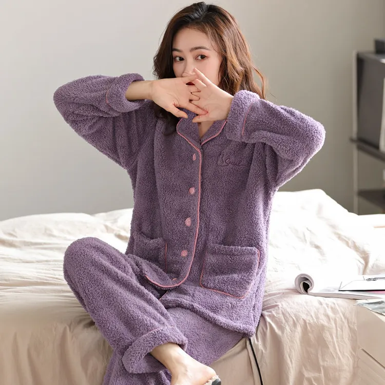 珊瑚绒睡衣女秋冬加厚冬天女士防寒保暖冬季法兰绒加绒加厚家居服