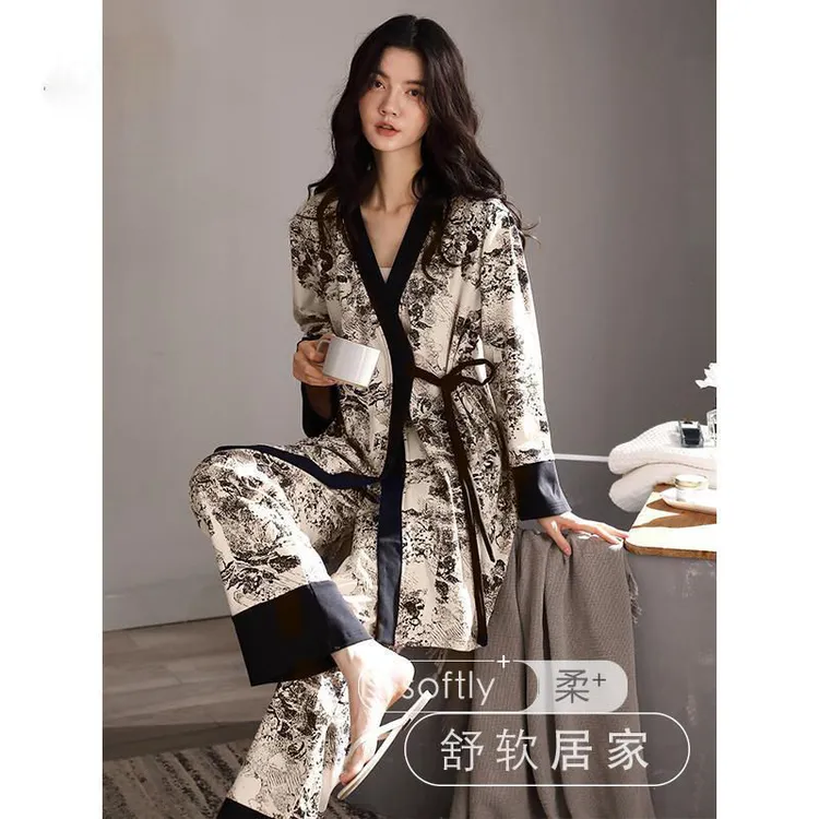 2025新款睡衣女春秋季纯棉长袖长裤宽松睡袍全棉家居套装轻奢显瘦