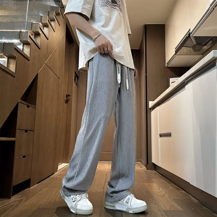 夏季垂感冰感休闲裤男宽松运动直筒百搭情侣薄款大码冰丝拖地潮流