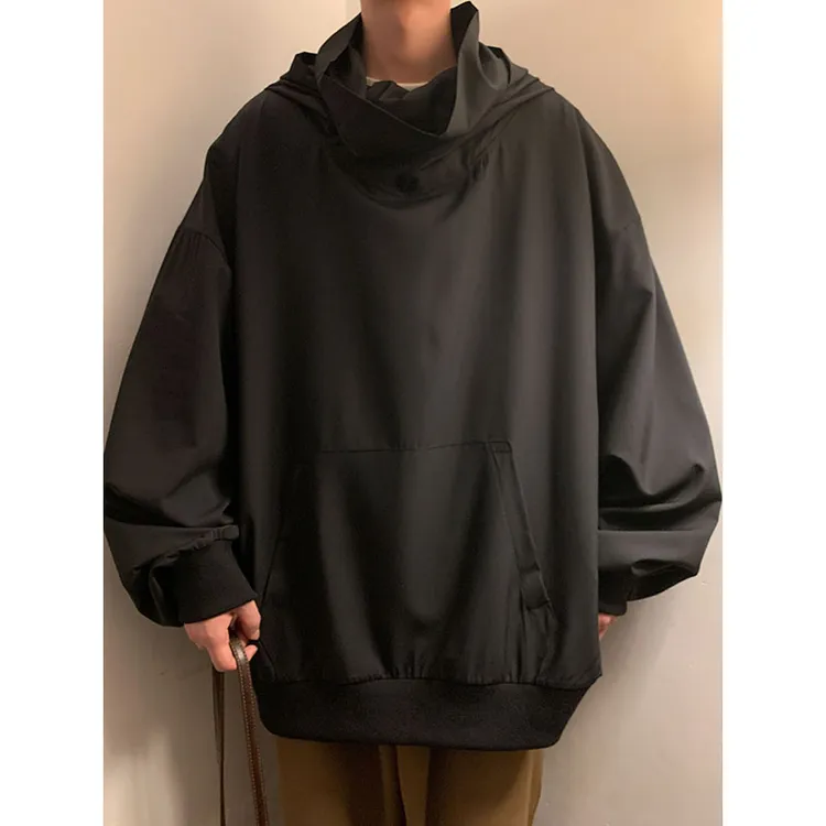 高级感垂感冰丝半高领卫衣男春秋季新中式黑武士风连帽套头外套