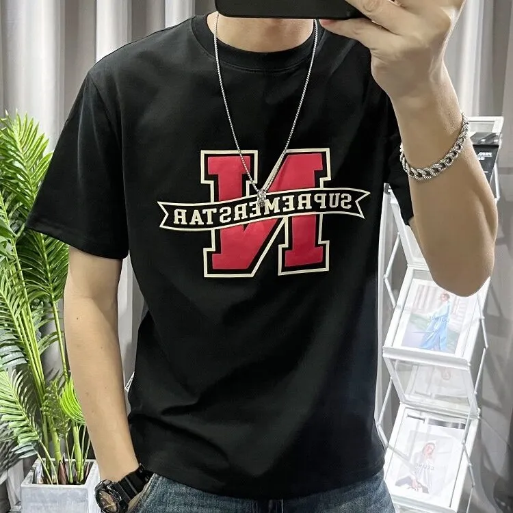 N字短袖t恤男潮流修身青年休闲流行百搭半袖圆领潮字母男士运动