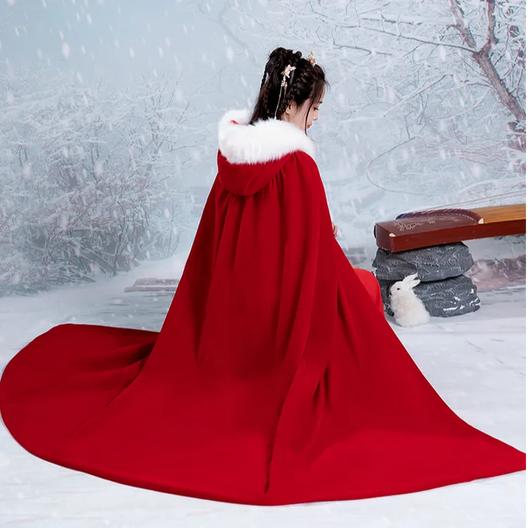 斗篷汉服女冬季红色秀禾服新娘披风长款古风古装披肩加绒加厚保暖