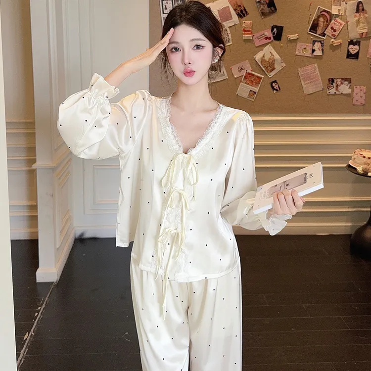 睡衣少女春秋季高密冰丝法式轻奢高级感长袖可外穿家居服套装女