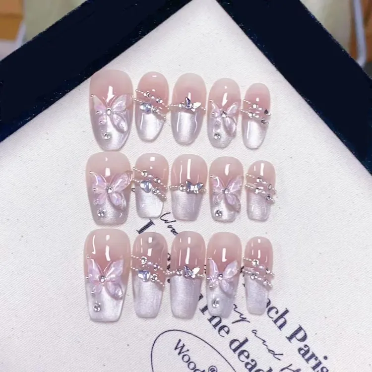【蝶仙子】高品质纯手工各种款法式猫眼穿戴甲蝴蝶仙气唯美气质美甲
