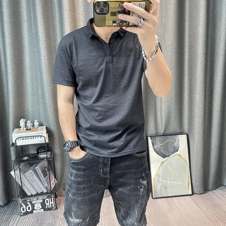 polo衫男款2025夏季新款修身净版简约纯色商务薄款短袖中年男装