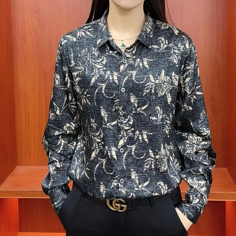 HFJQ桑蚕丝新款男士轻奢百搭高档商务通勤出游长袖上衣衬衫（9869）