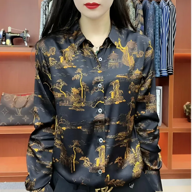 HFJQ桑蚕丝新款气质男士轻奢休闲高端衬衫面丝滑长袖衬衣（96883）