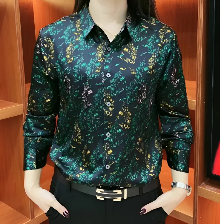 HFJQ桑蚕丝新款真丝男士轻奢高端长袖衬衫商务通勤出游衬衣99931）