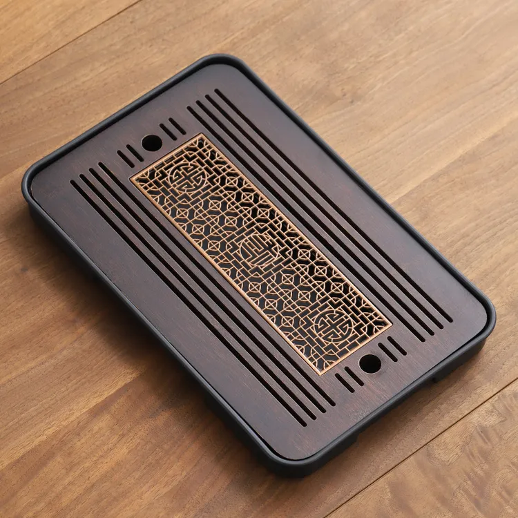 新中式竹制密胺小茶盘茶台茶托盘干泡台两用茶盘长方形托盘沥水