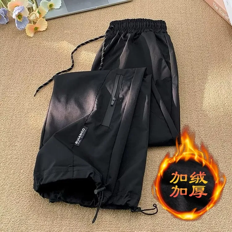 工装裤美式秋冬冲锋裤男运动登山裤宽松防风加绒加厚直筒休闲裤子