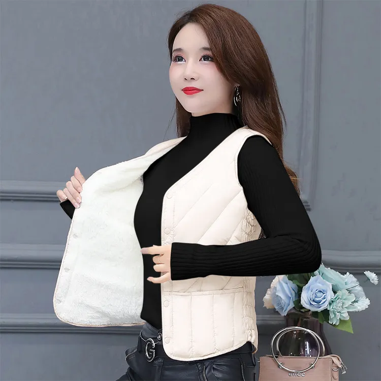 2025新款秋冬加绒棉马甲女轻薄v领保暖背心短款加厚贴身坎肩内胆