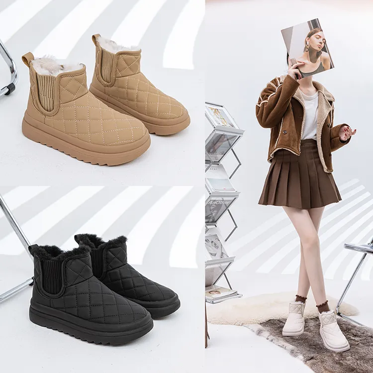 【沐沐】真皮低帮雪地靴女2024爆款防水保暖英伦风短筒防滑雪地棉靴