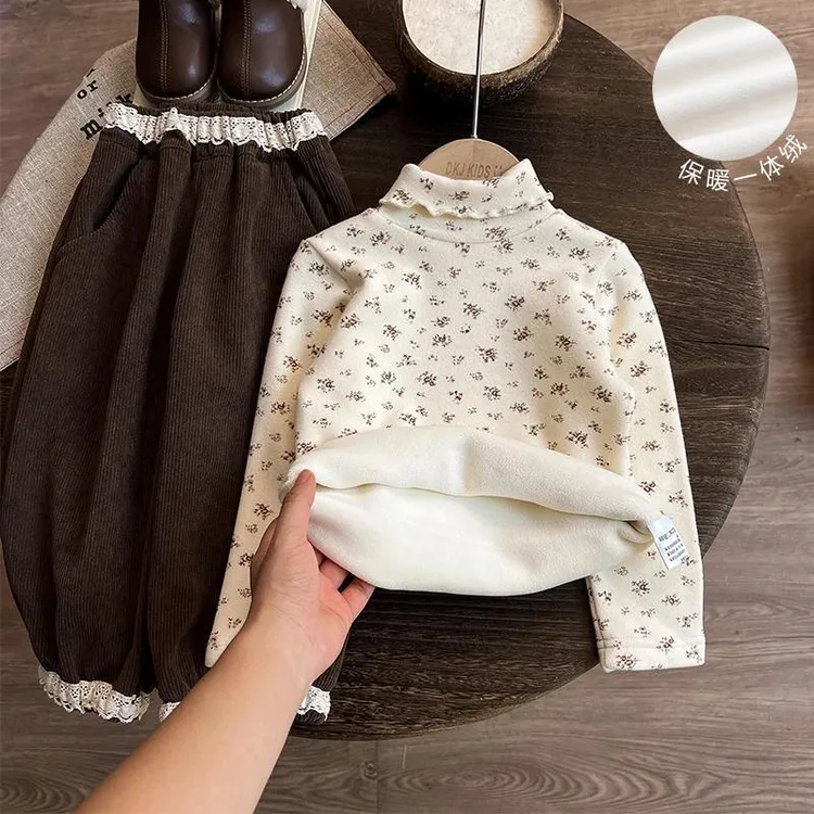 女童加绒打底衫秋冬时髦新款女宝宝高领衣服儿童冬装女孩内搭上衣