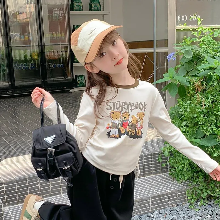 女童长袖t恤秋装2025新款洋气儿童春秋款打底衫女孩秋季短款上衣