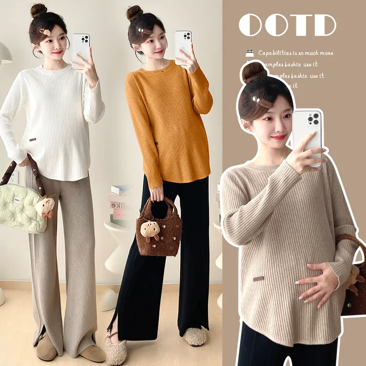 设计感孕妇上衣春秋冬季外穿孕妇毛衣百搭孕妇打底衫产后哺乳上衣