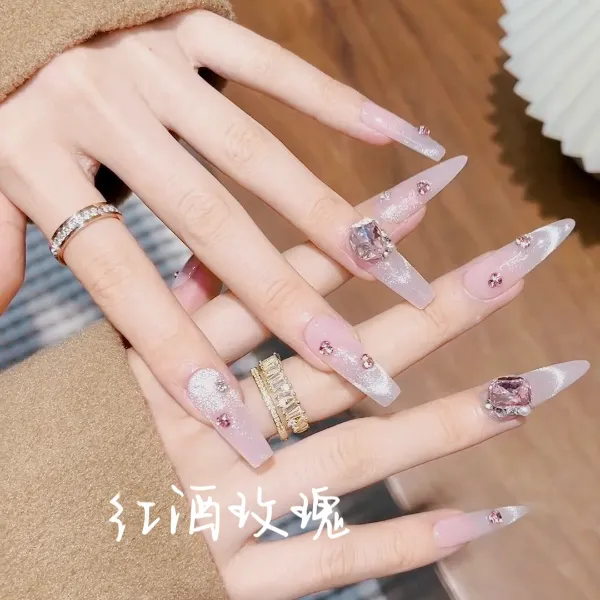 【红酒玫瑰】纯手工定制光疗穿戴甲片美甲贴片气质显白爆闪冰透法式