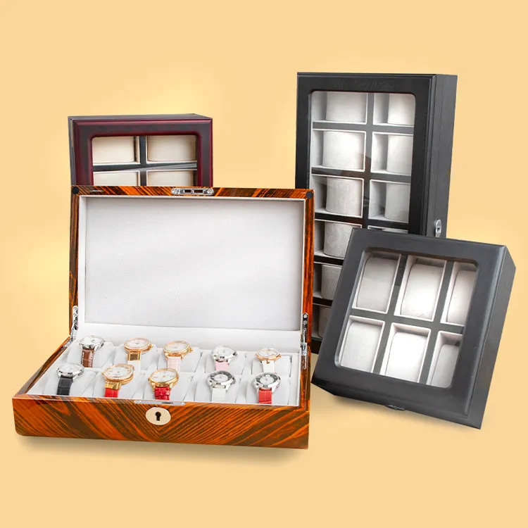 防尘防氧化带盖木质手表收纳盒腕表展示大容量饰品盒子