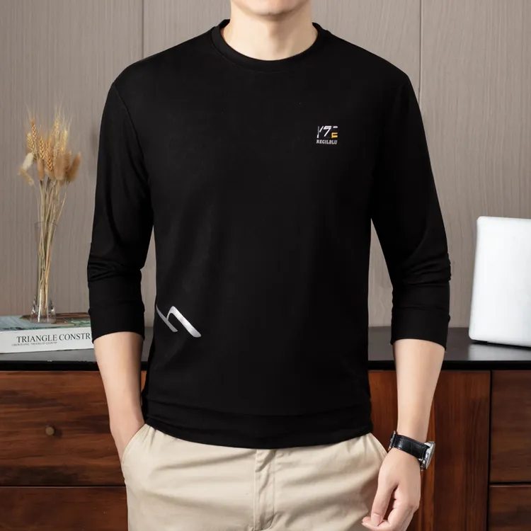 FULAIGUO/富来果长袖春秋圆领T恤男t恤衫长袖保暖打底衫百搭宽松