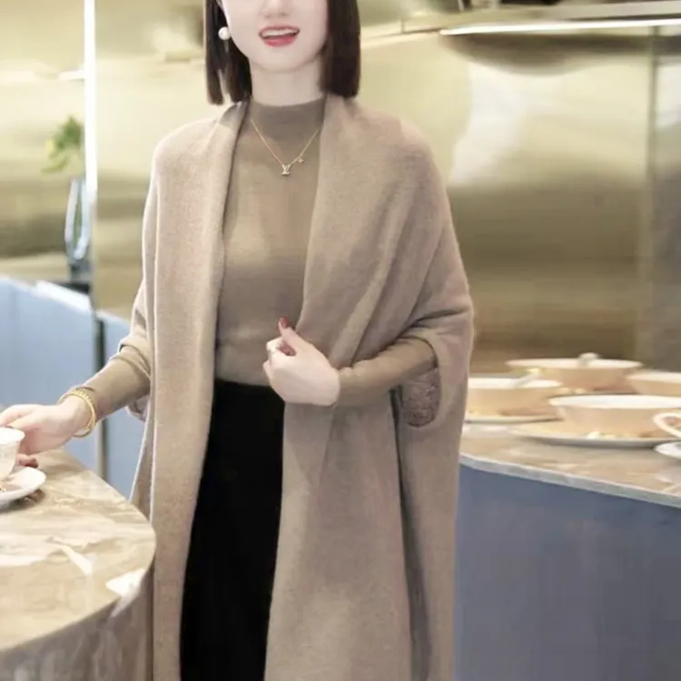 高级感斗篷披肩外套女中长款针织衫开衫宽松显瘦气质秋冬上衣X83