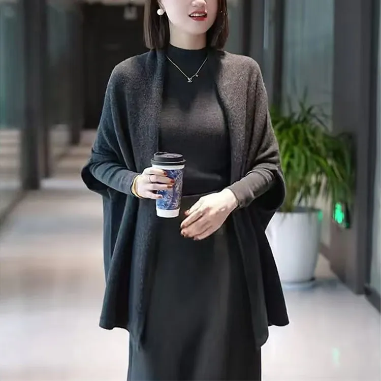 斗篷披肩外套女中长款针织衫开衫长袖宽松显瘦气质春秋冬时尚X83