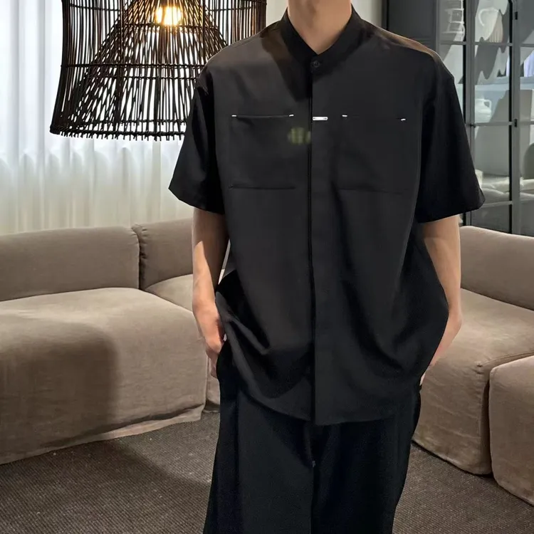 [春山]夏季新中式垂感休闲男女同款衬衫百搭立领短袖衬衫