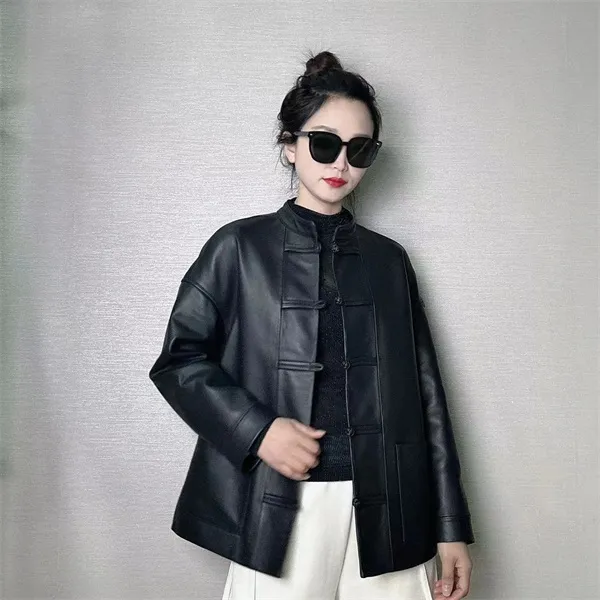 【甜甜】春季时尚休闲气质百搭真皮新中式绵羊皮外套-662311