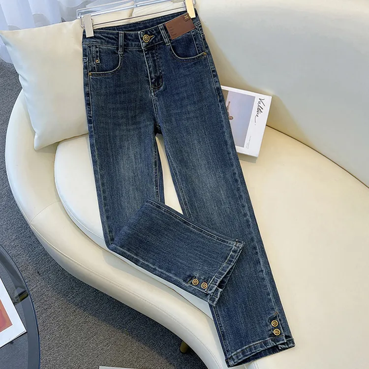 烟管牛仔裤女显瘦高腰小个子2025秋冬新款小直筒裤时尚百搭九分裤