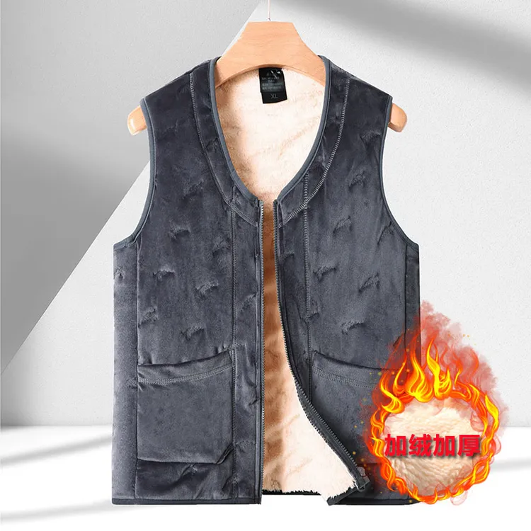 秋冬季新款双面绒棉马甲男加绒加厚短款背心中老年爸爸装保暖坎肩