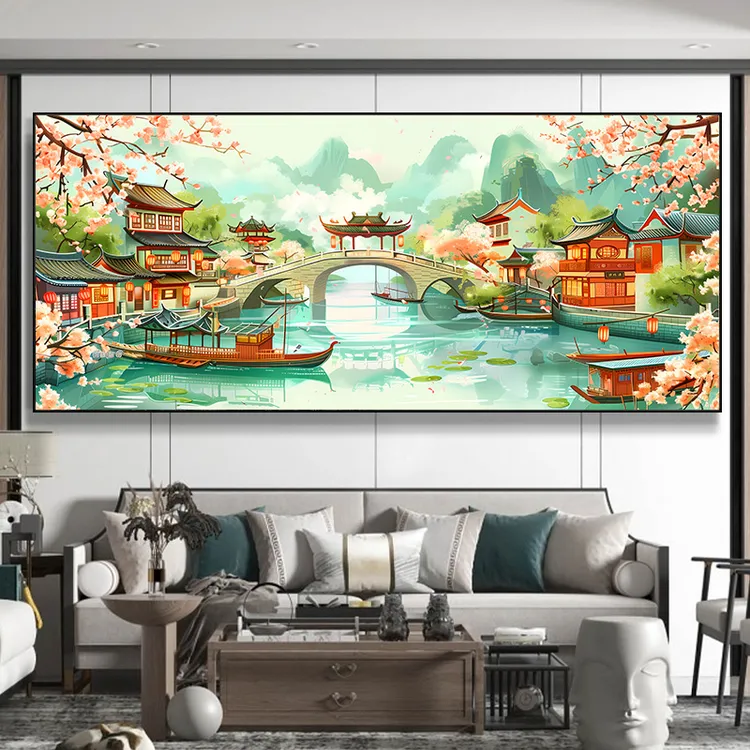 梦江南十字绣2024新款线绣客厅现代大气高端风景山水画手工自己绣