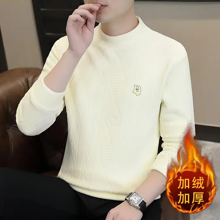 高档秋冬新款男款男士双面绒卫衣长袖加绒加厚半高领保暖打底衫